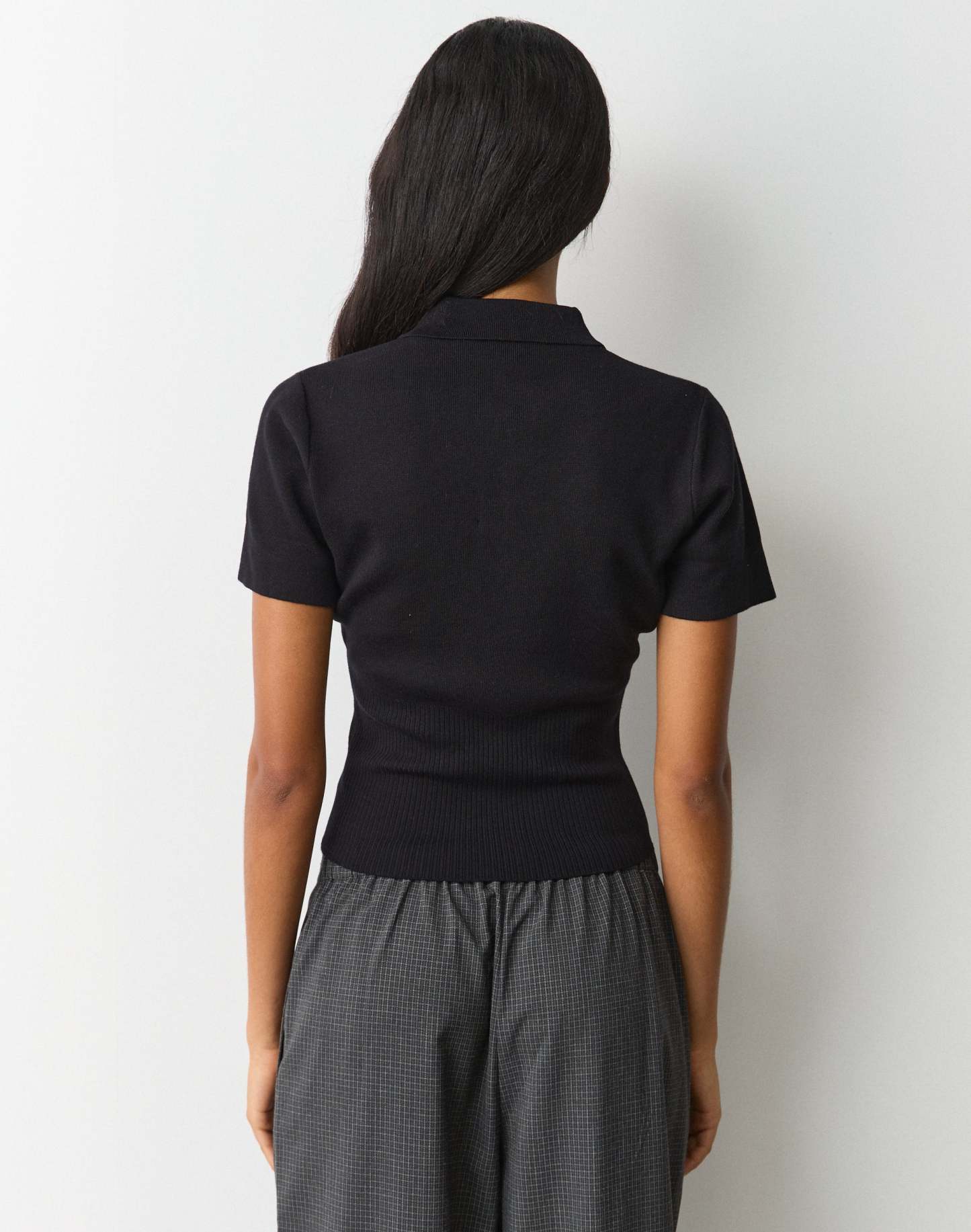 Knit Rib Waist Polo Top