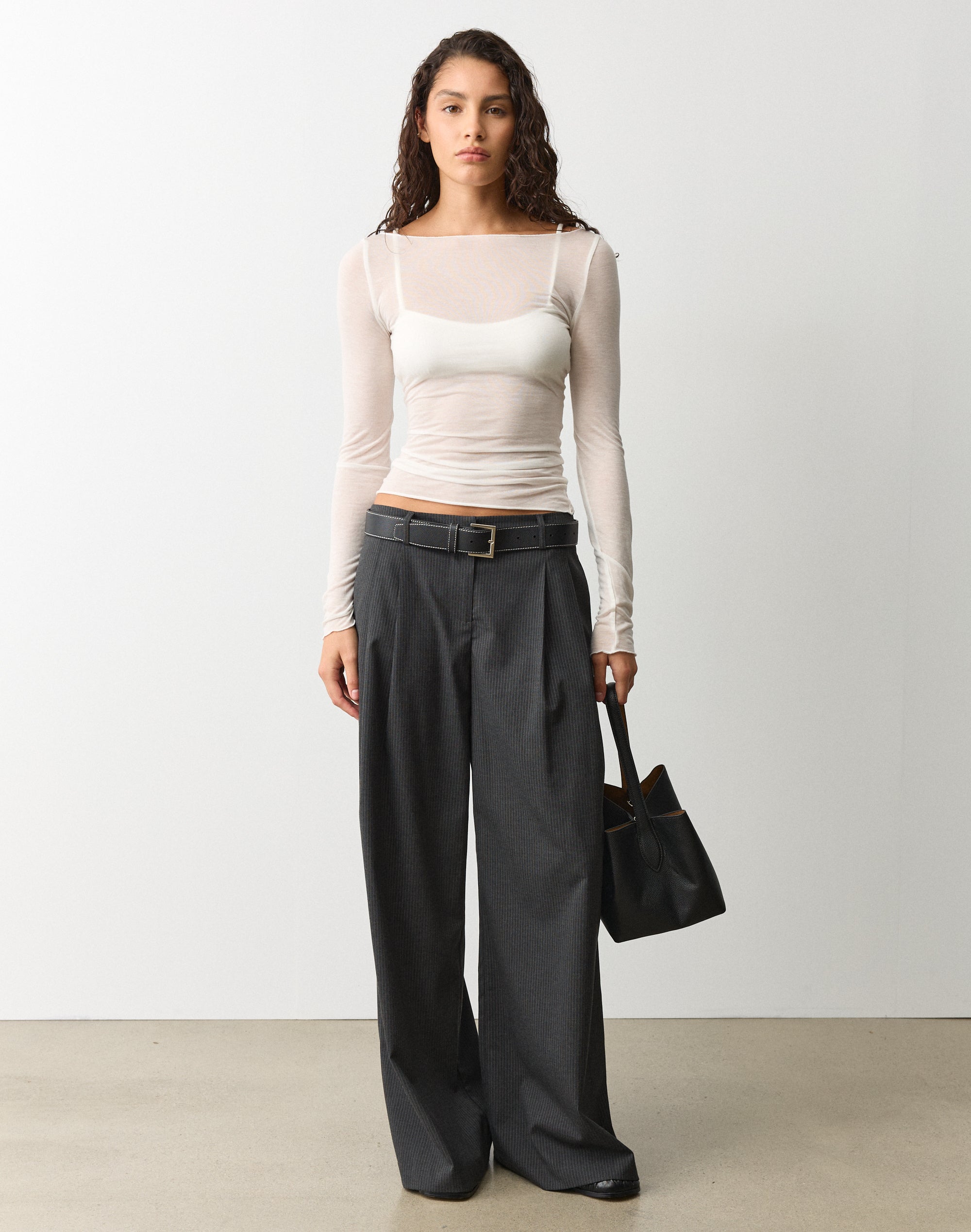Sheer Boat Neck Long Sleeve Top