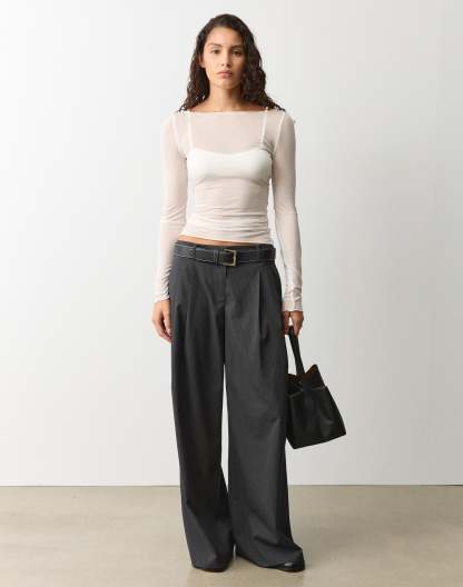 Sheer Boat Neck Long Sleeve Top