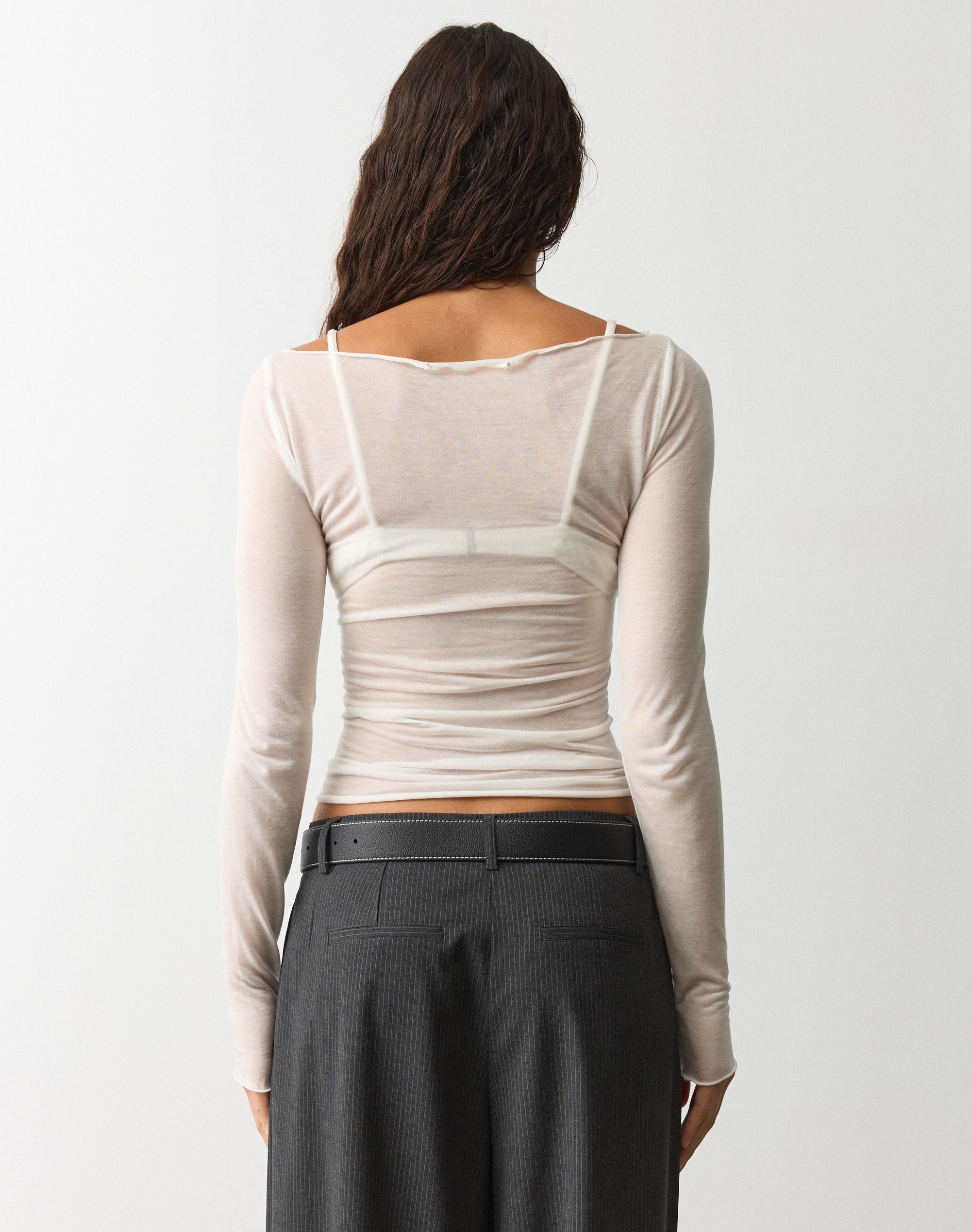 Sheer Boat Neck Long Sleeve Top