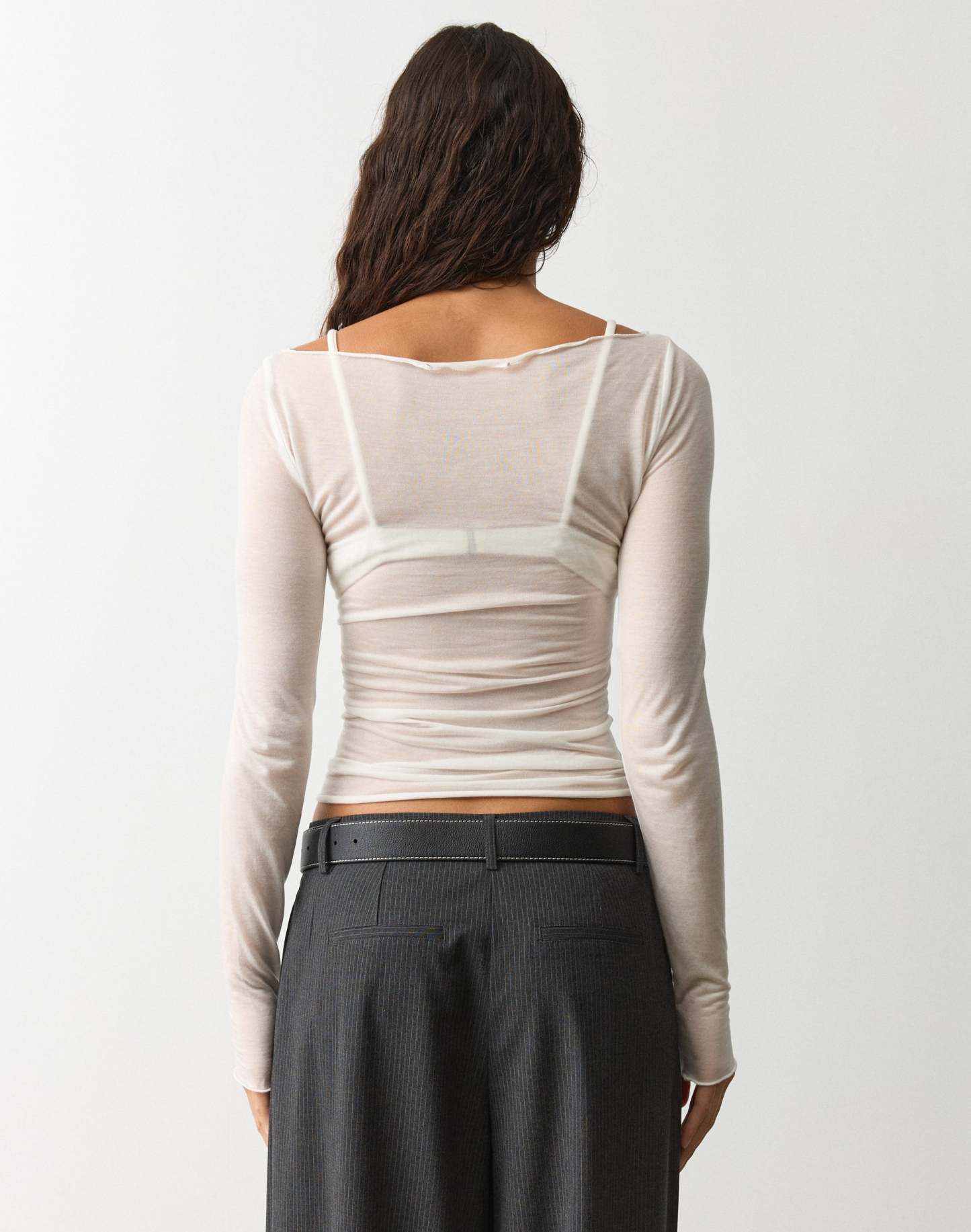 Sheer Boat Neck Long Sleeve Top