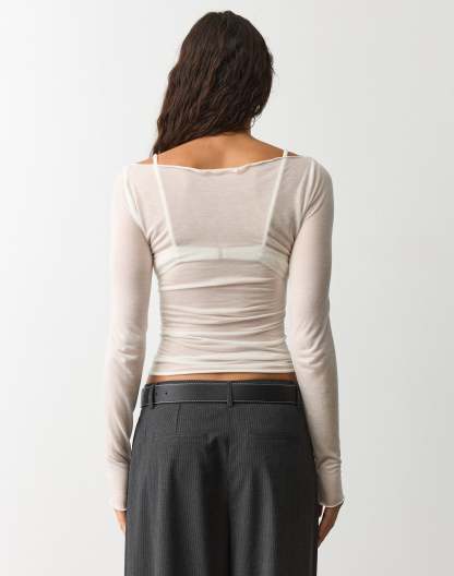 Sheer Boat Neck Long Sleeve Top