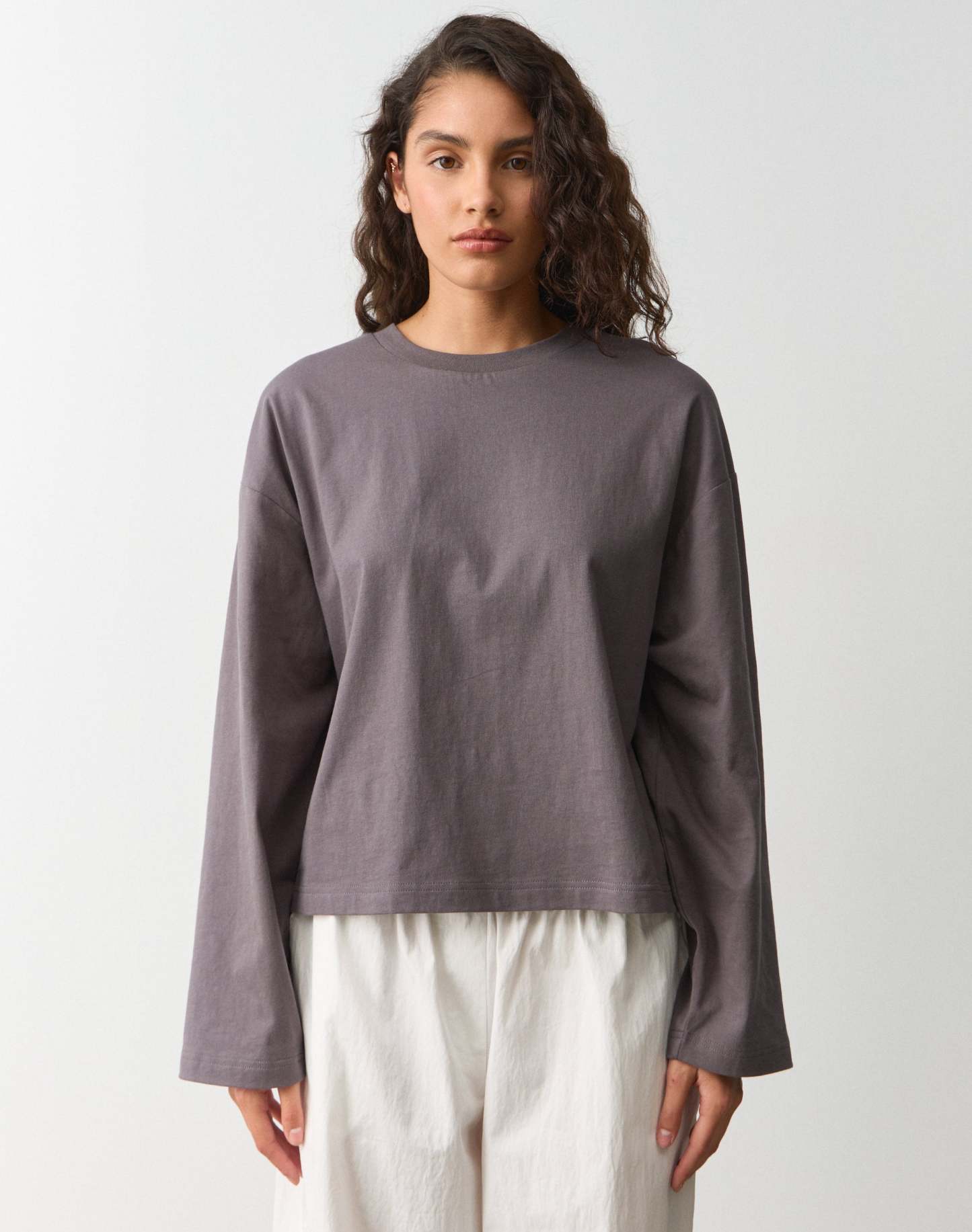 Cotton Boxy Long Sleeve Top