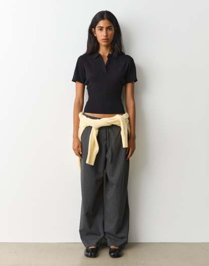 Knit Rib Waist Polo Top