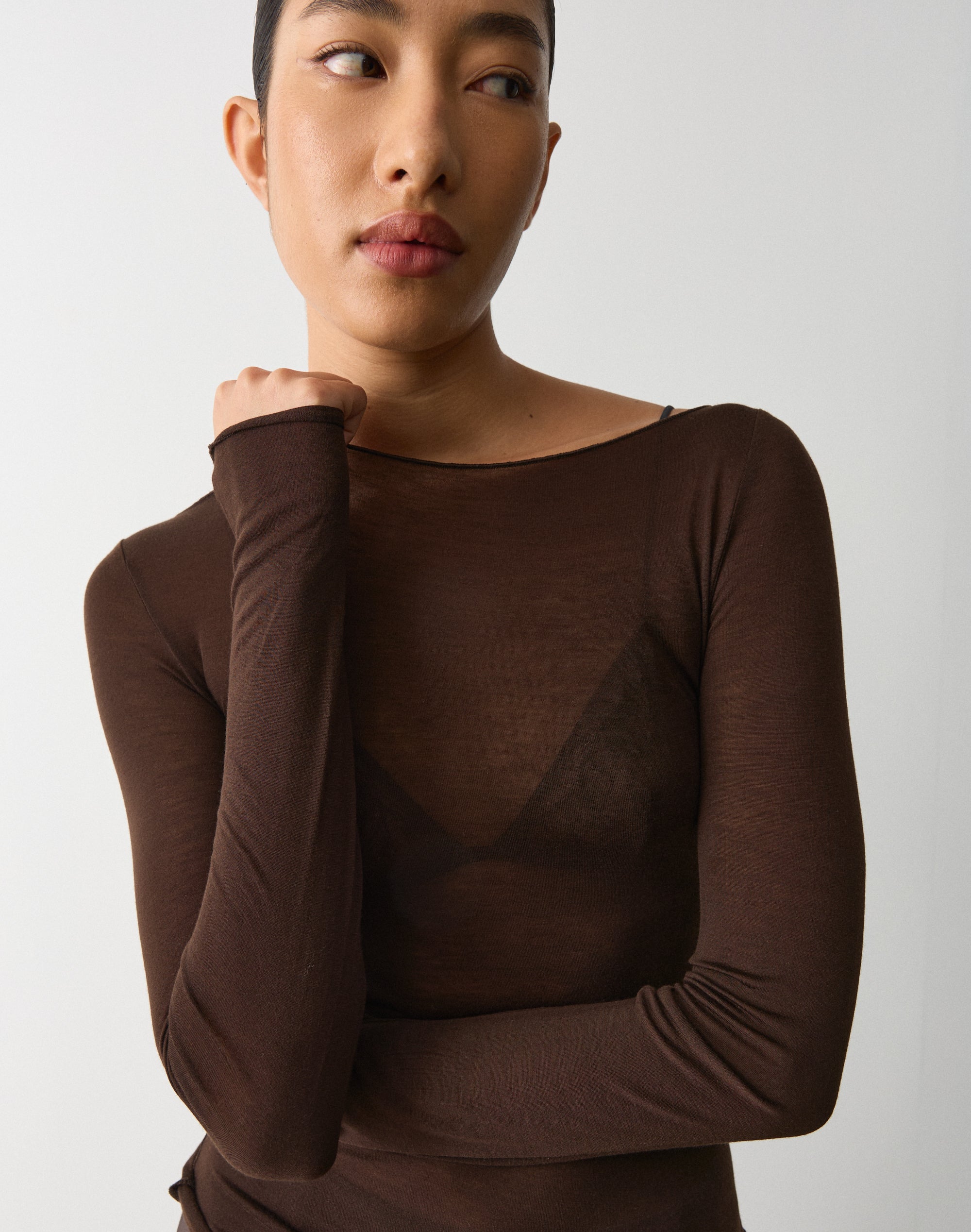 Sheer Boat Neck Long Sleeve Top