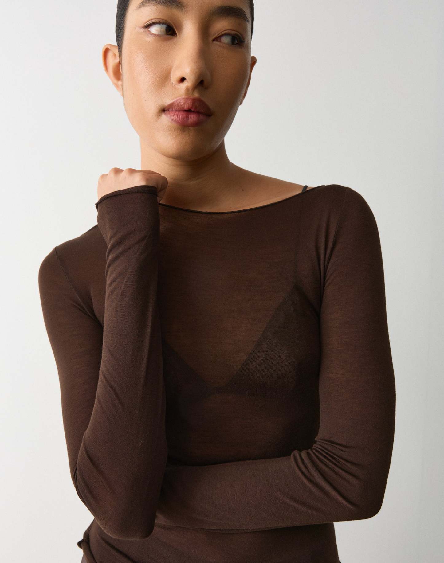 Sheer Boat Neck Long Sleeve Top