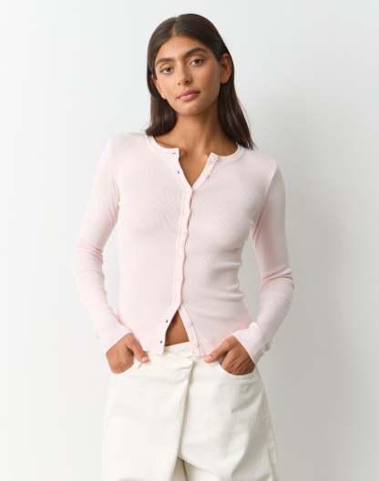 Rib Button Up Knit Cardigan