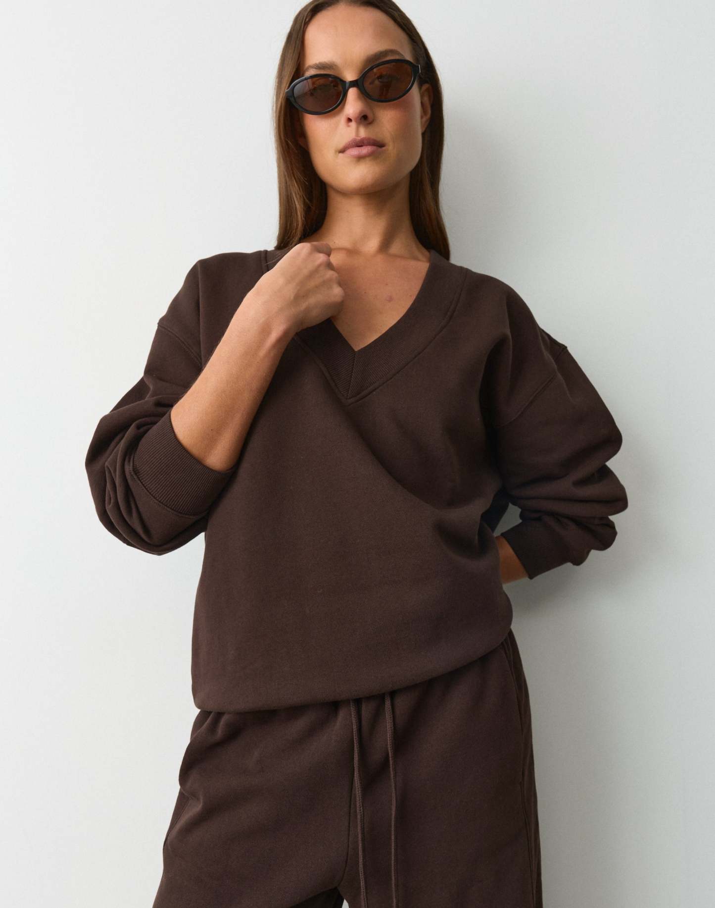 Cotton V Neck Sweatshirt