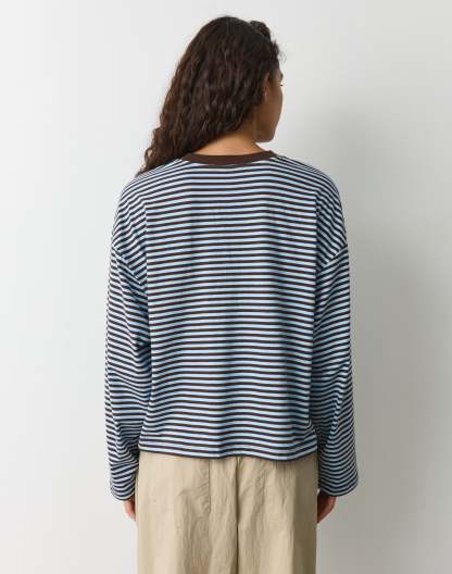 Stripe Cotton Boxy Long Sleeve Top