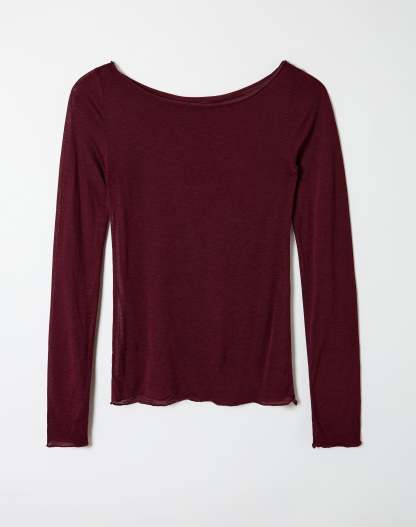 Sheer Boat Neck Long Sleeve Top