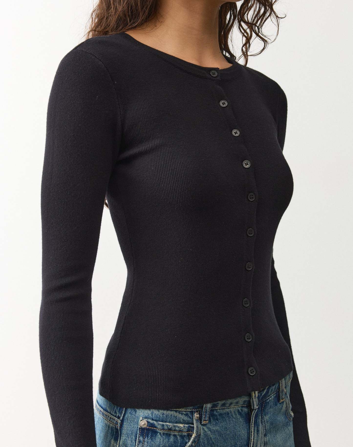Rib Button Up Knit Cardigan