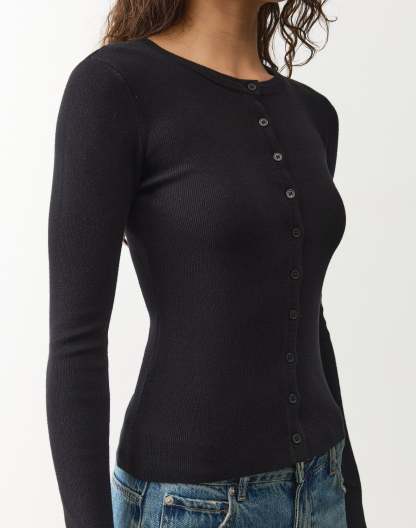 Rib Button Up Knit Cardigan