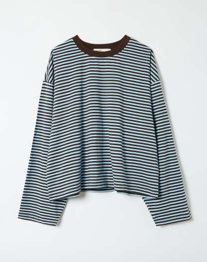 Stripe Cotton Boxy Long Sleeve Top
