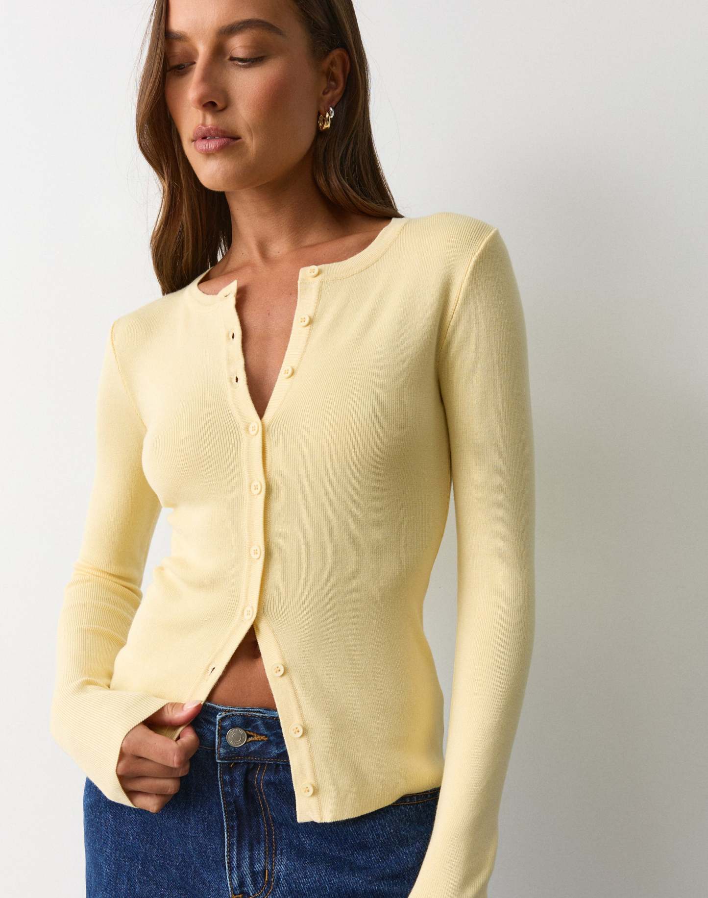 Rib Button Up Knit Cardigan