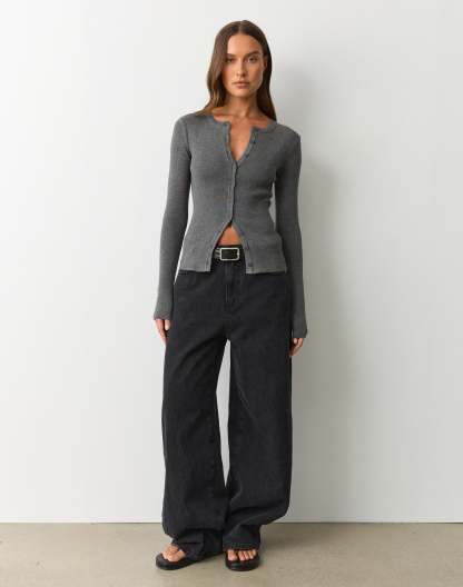 Rib Button Up Knit Cardigan