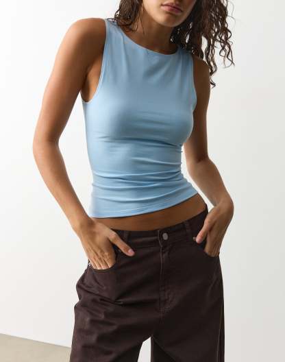 Cotton High Boat Neck Fitted Tank