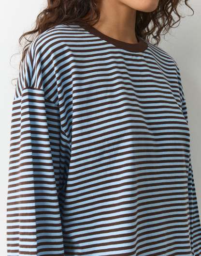 Stripe Cotton Boxy Long Sleeve Top