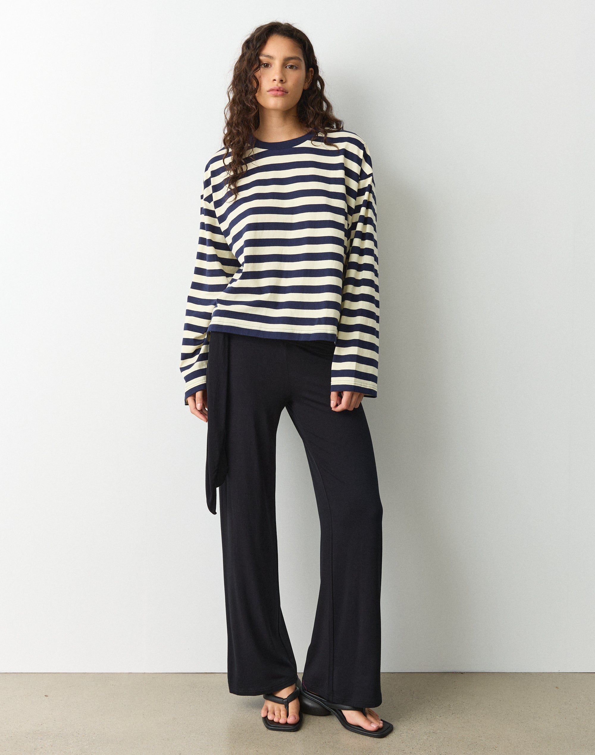 Stripe Cotton Boxy Long Sleeve Top