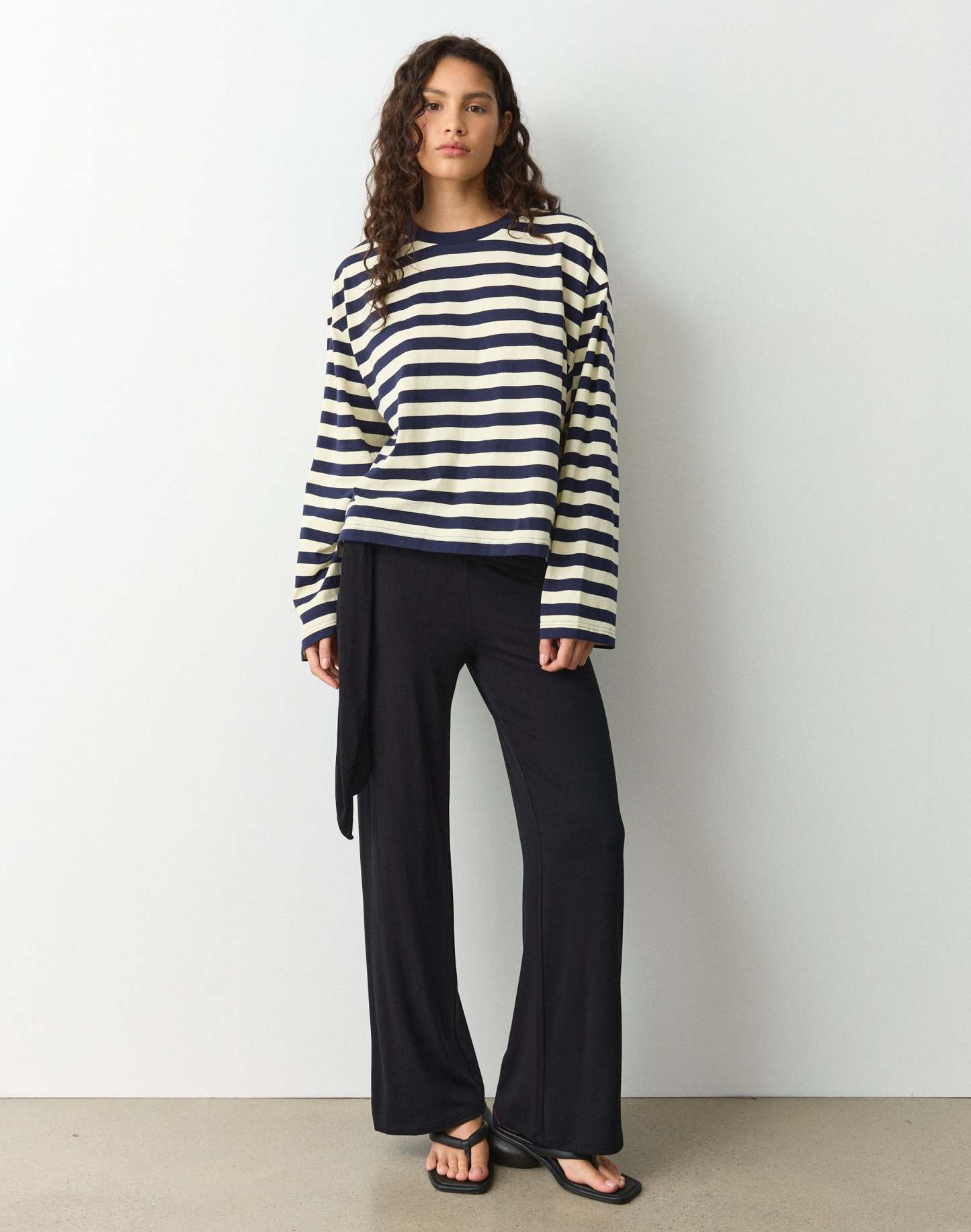 Stripe Cotton Boxy Long Sleeve Top