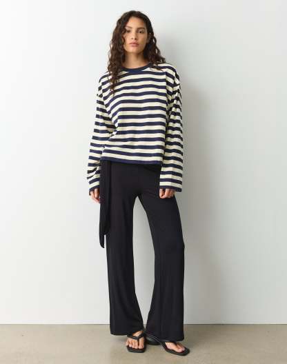 Stripe Cotton Boxy Long Sleeve Top