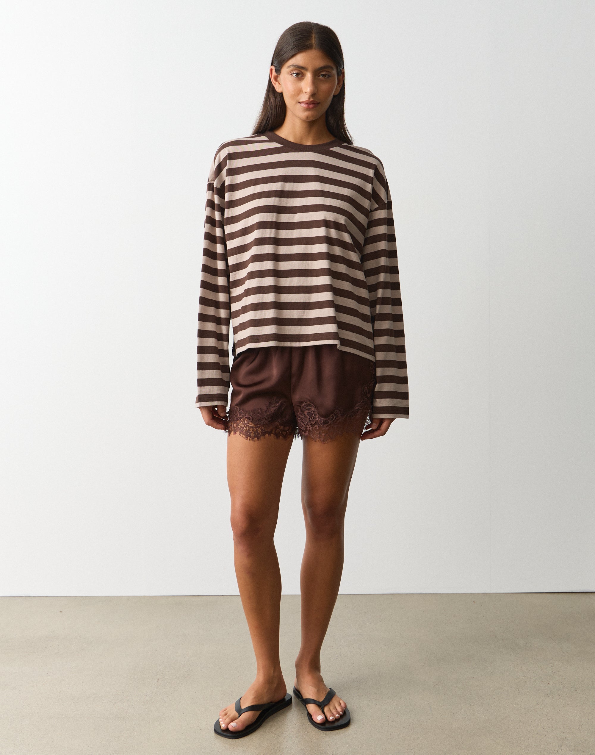 Stripe Cotton Boxy Long Sleeve Top