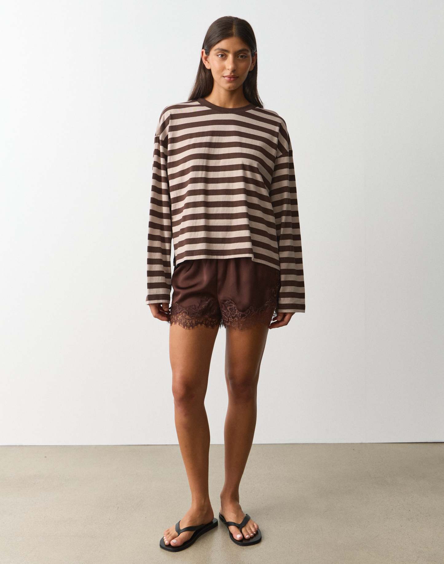 Stripe Cotton Boxy Long Sleeve Top