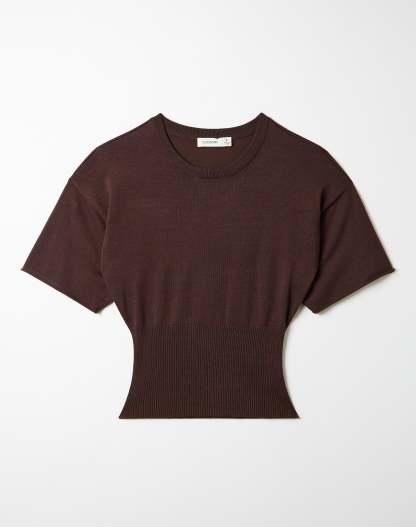 Short Sleeve Rib Waist Knit Top