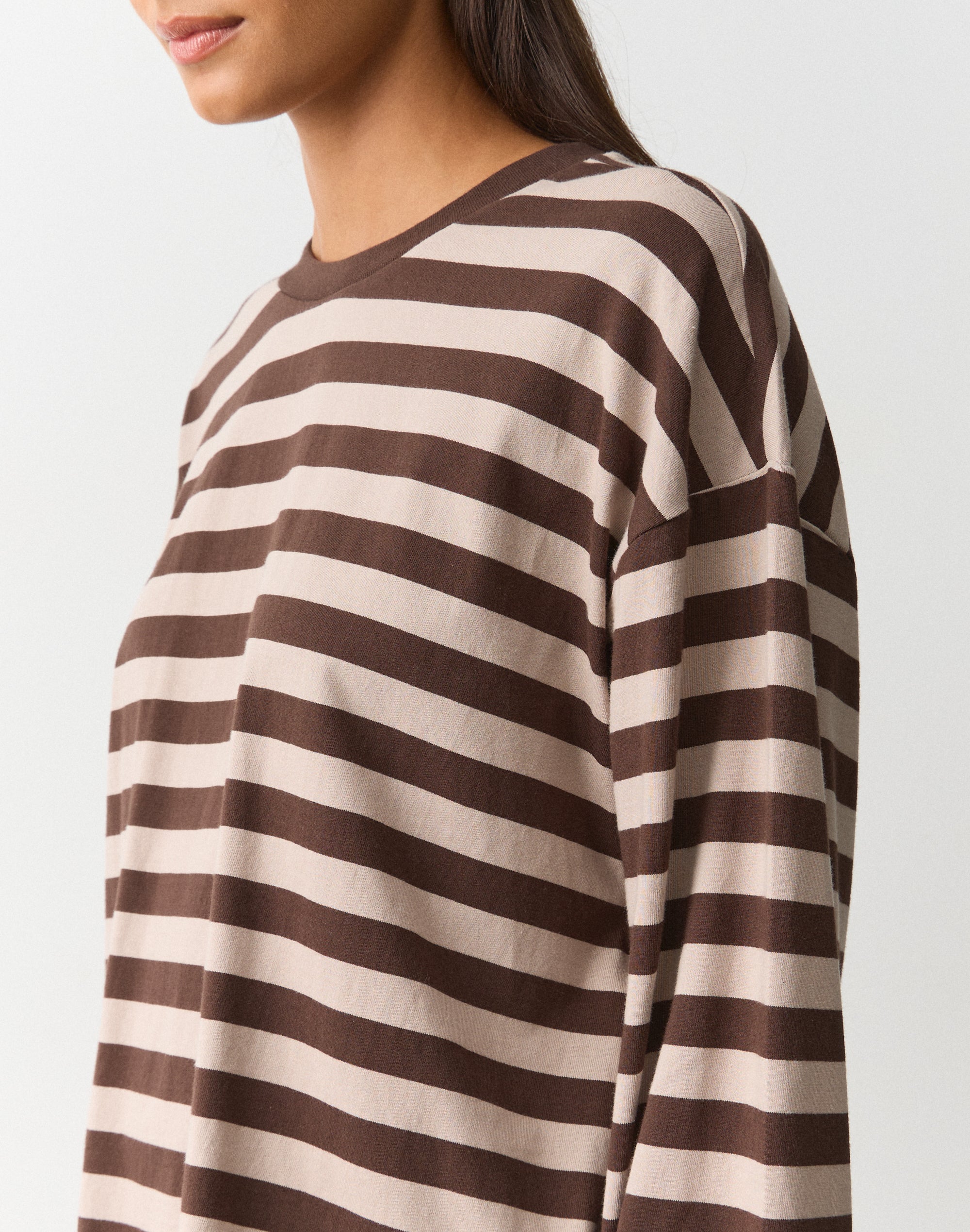 Stripe Cotton Boxy Long Sleeve Top
