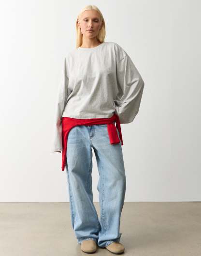 Cotton Boxy Long Sleeve Top