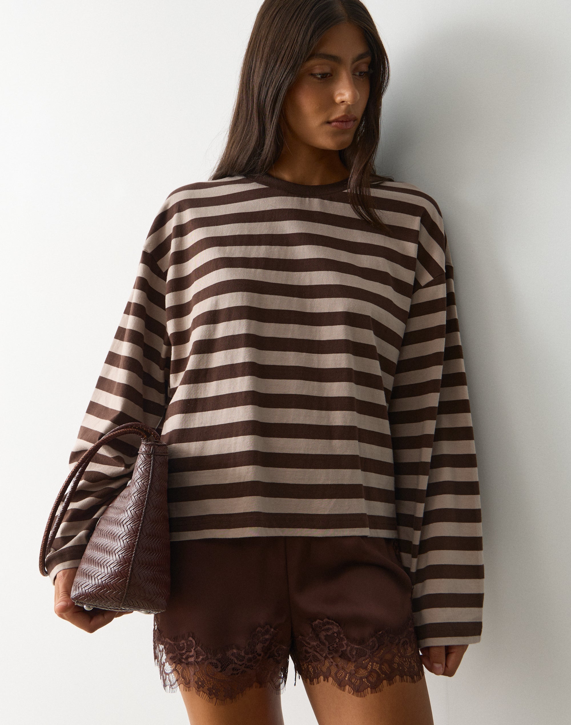 Stripe Cotton Boxy Long Sleeve Top