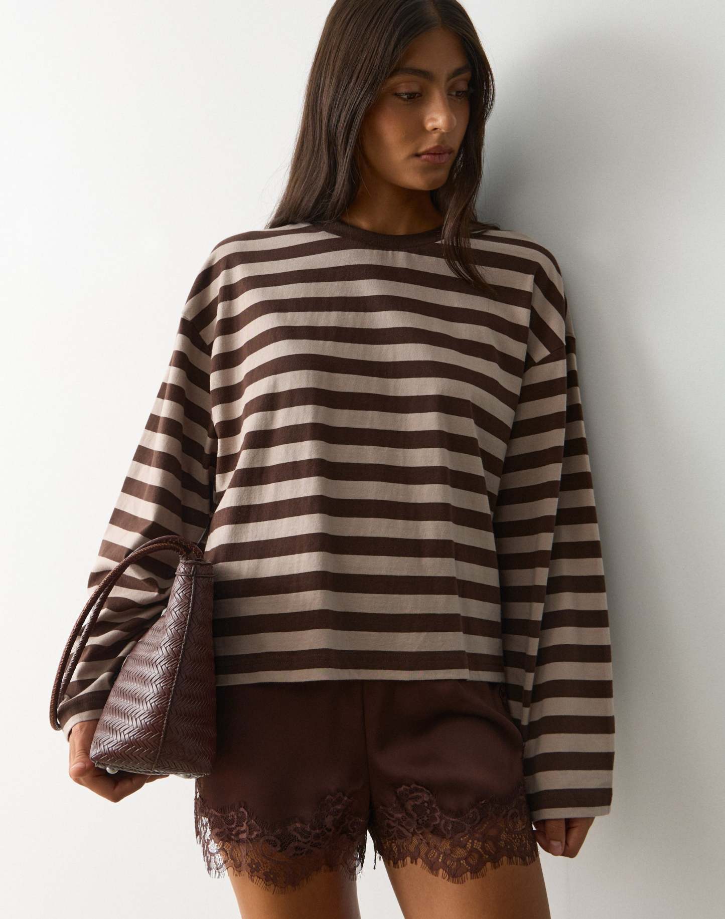 Stripe Cotton Boxy Long Sleeve Top
