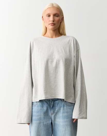 Cotton Boxy Long Sleeve Top