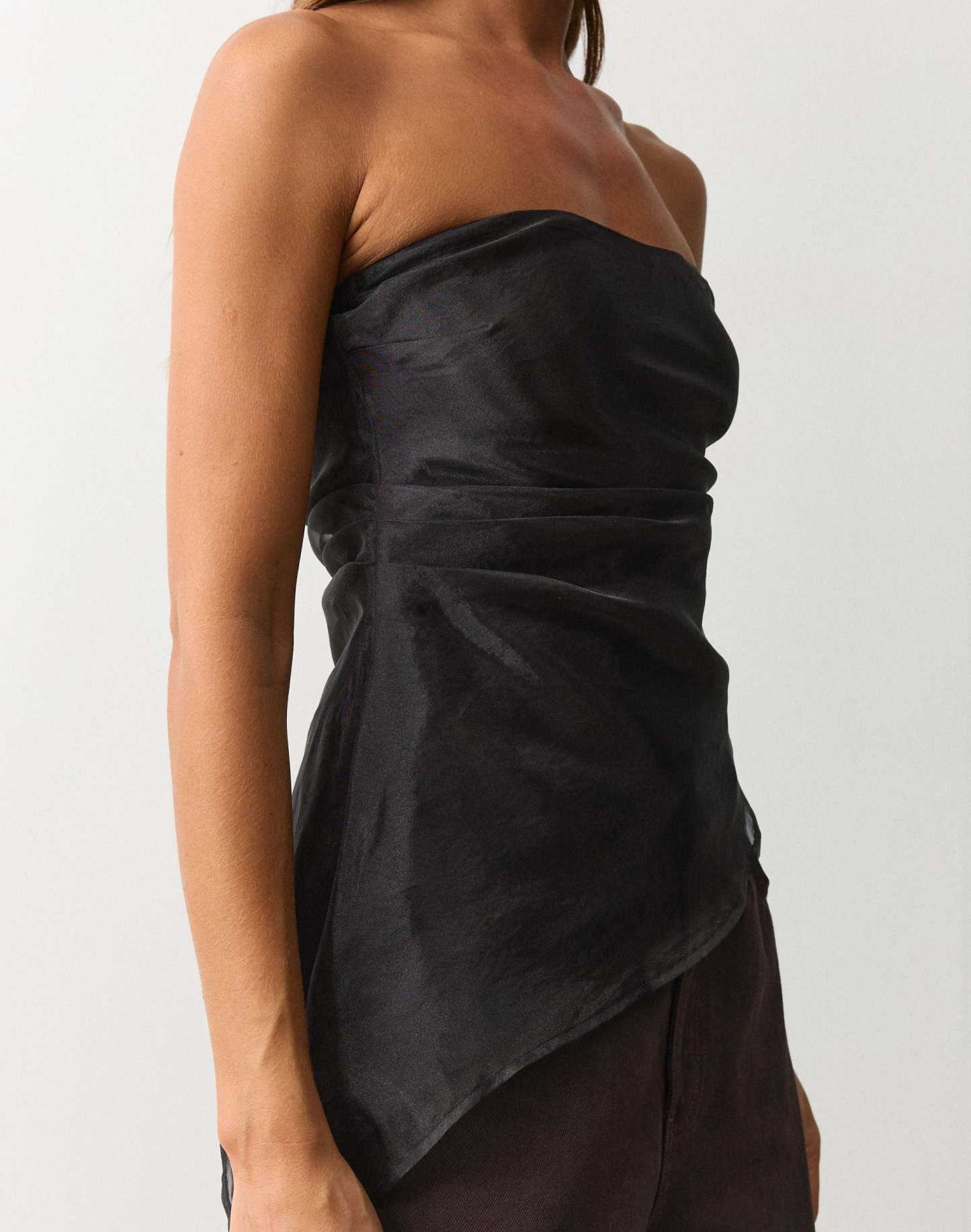 Asymmetrical Organza Strapless Top