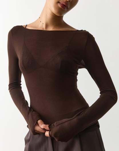 Sheer Boat Neck Long Sleeve Top