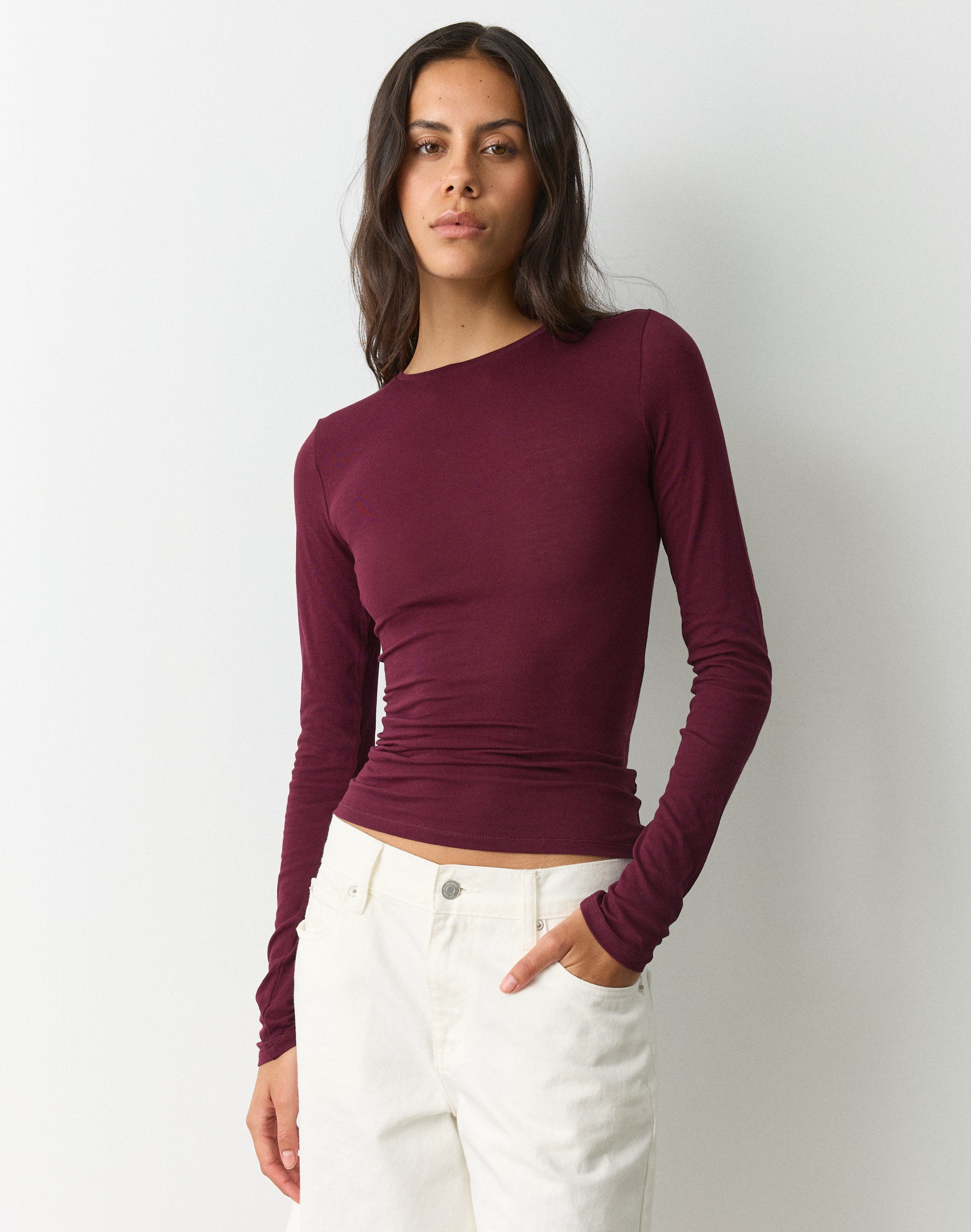 Sheer Boat Neck Long Sleeve Top