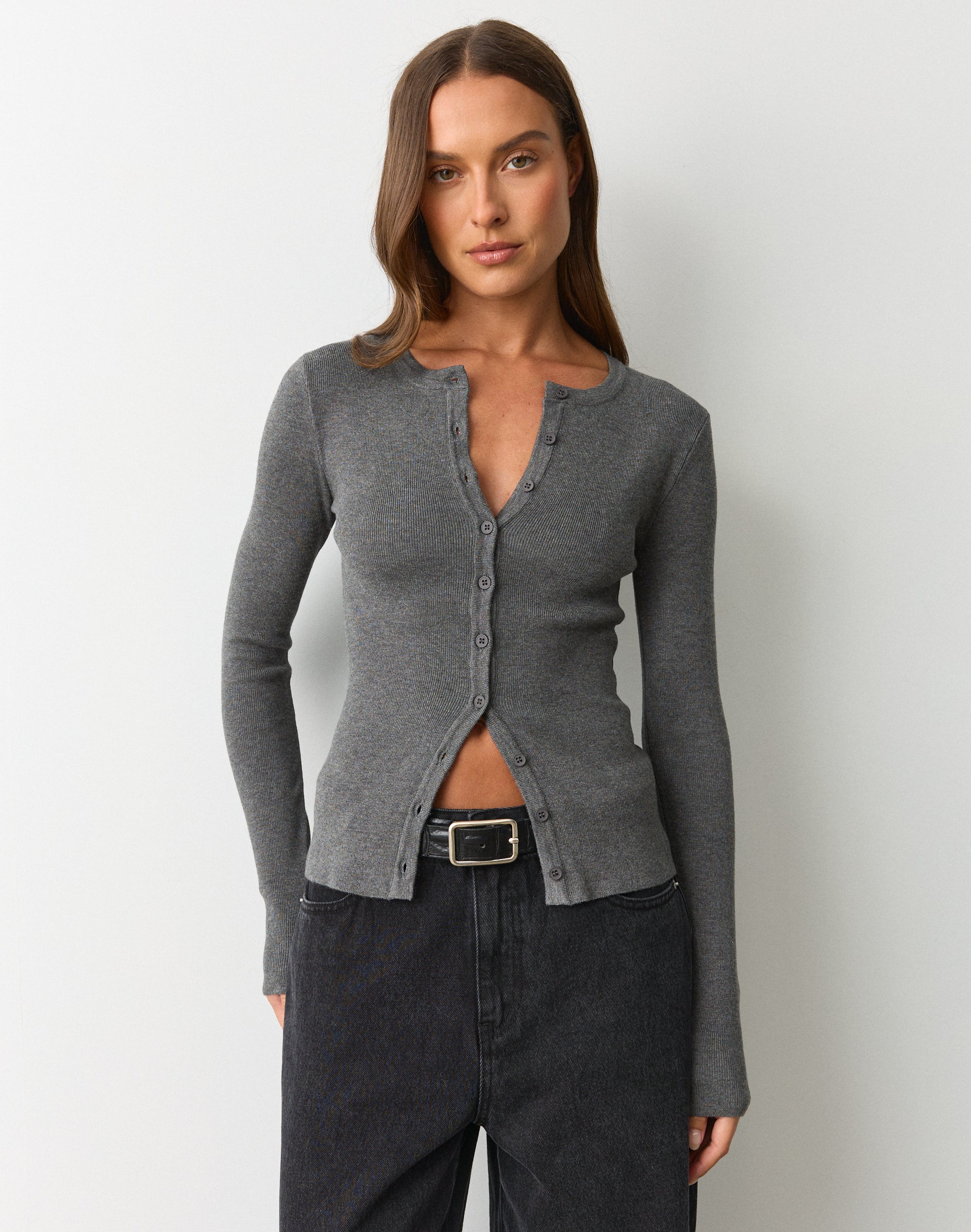 Rib Button Up Knit Cardigan
