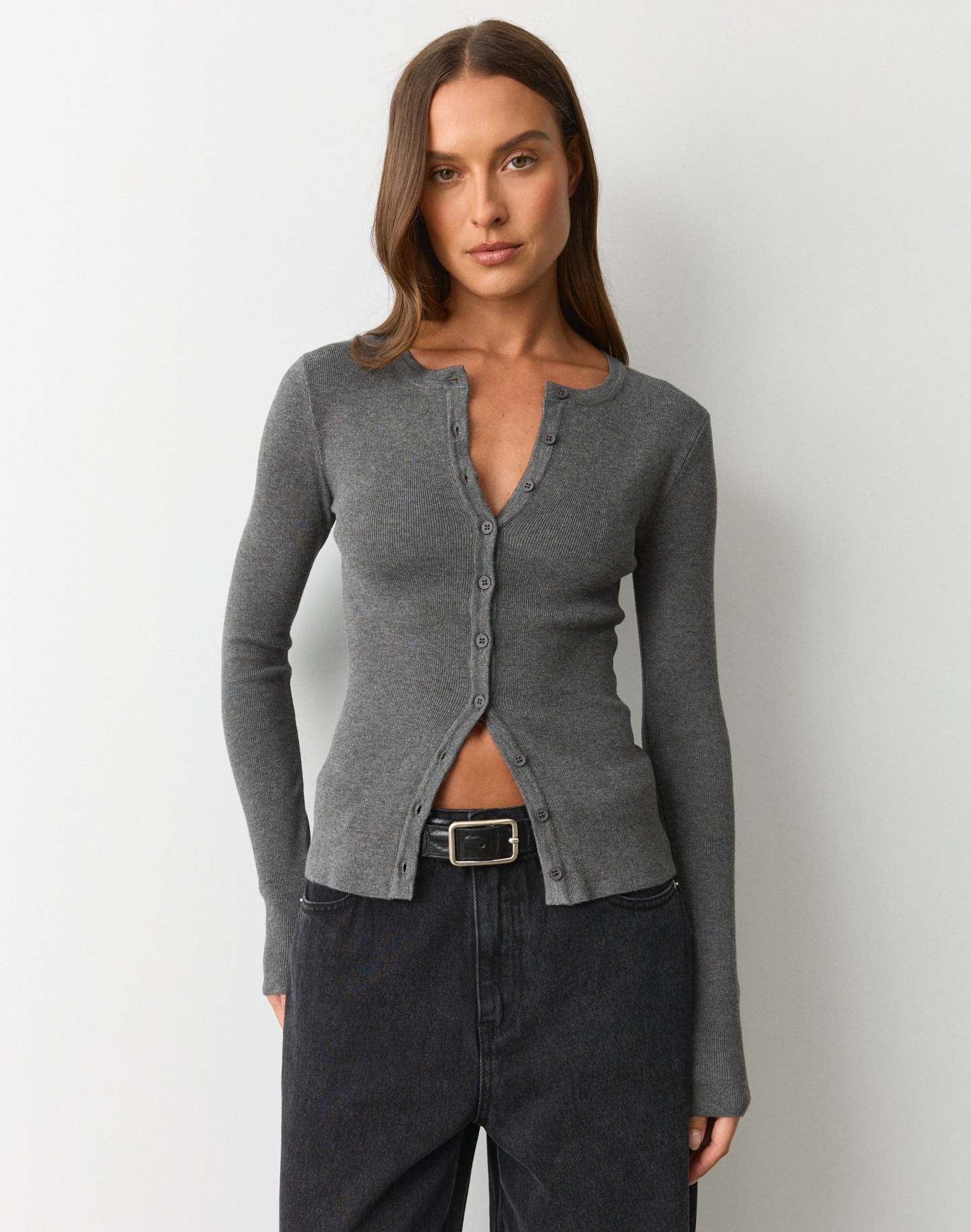 Rib Button Up Knit Cardigan