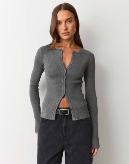 Rib Button Up Knit Cardigan
