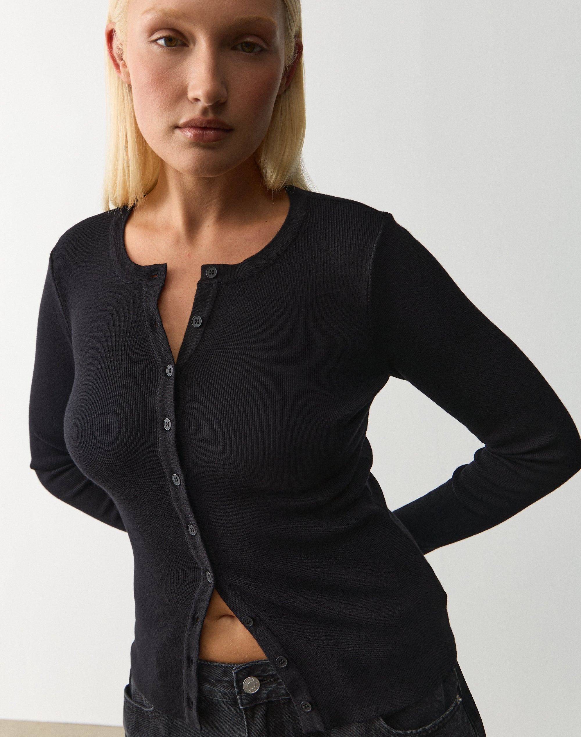 Rib Button Up Knit Cardigan