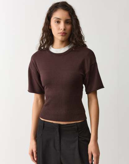 Short Sleeve Rib Waist Knit Top