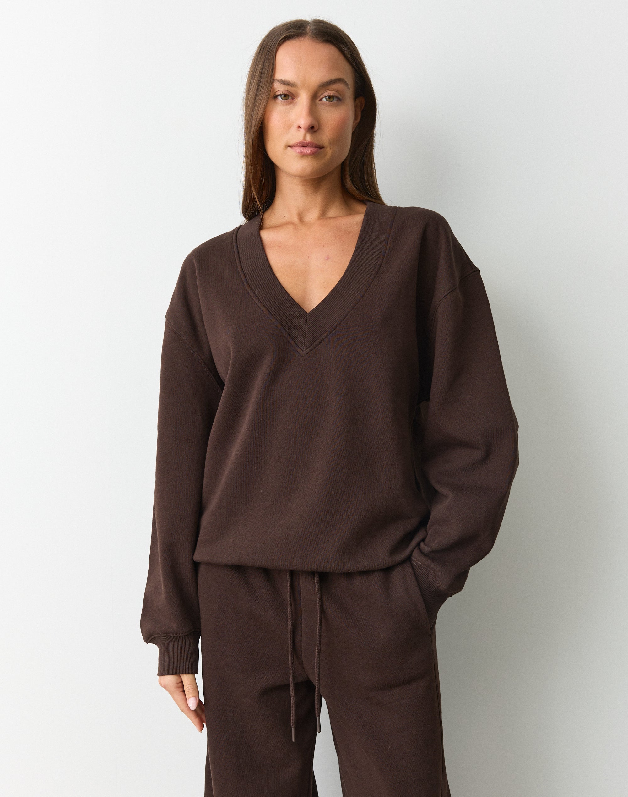 Cotton V Neck Sweatshirt