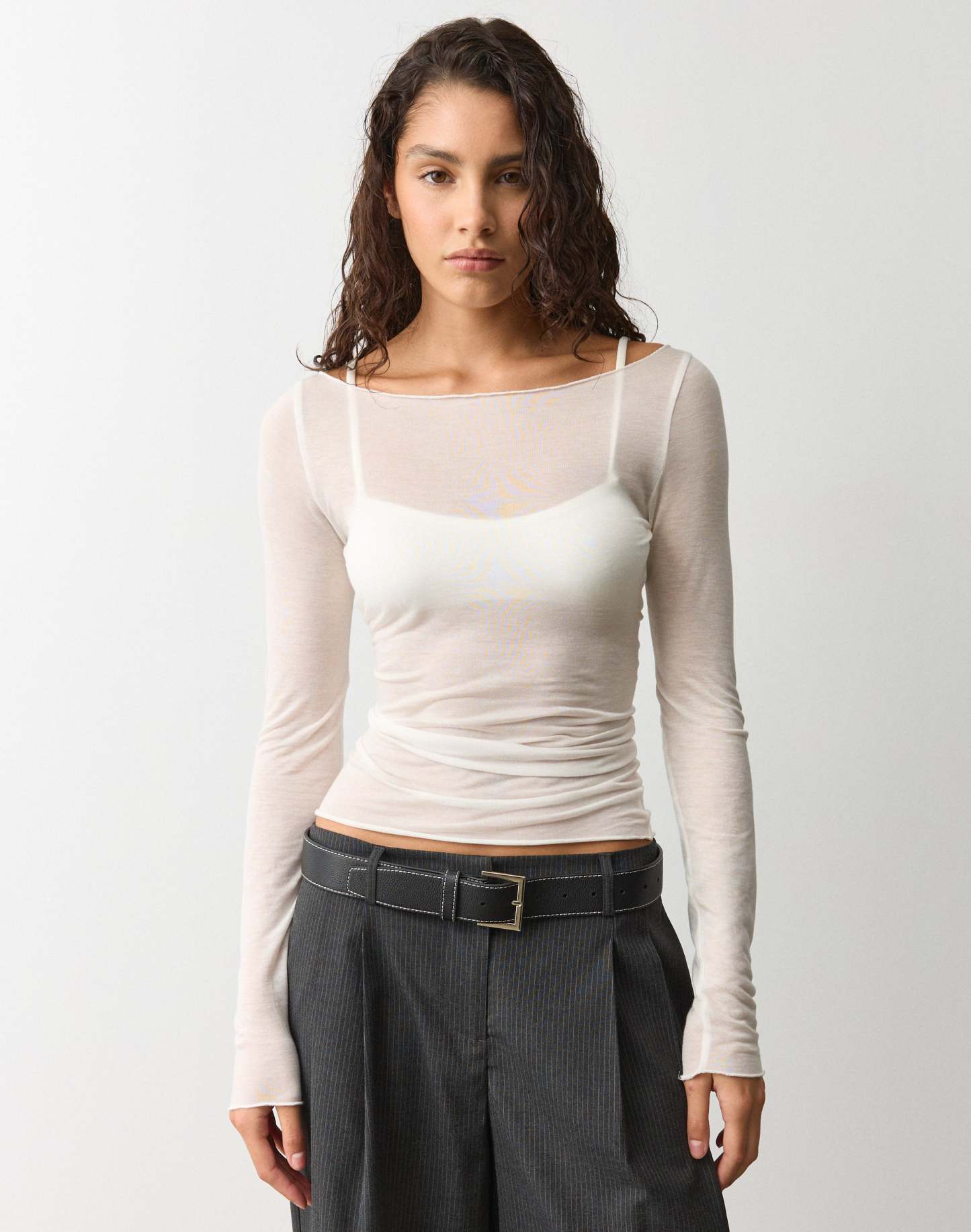 Sheer Boat Neck Long Sleeve Top
