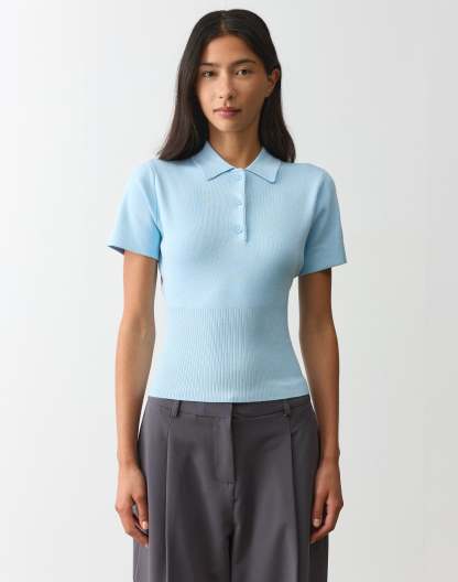 Knit Rib Waist Polo Top