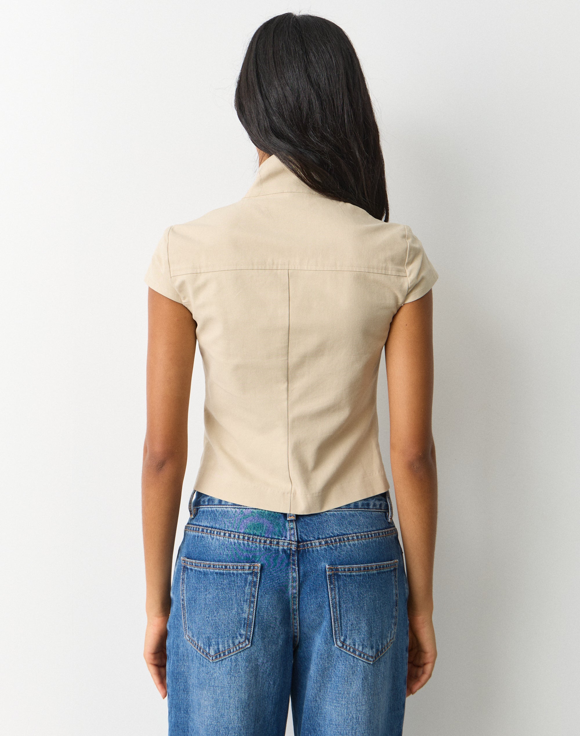 Funnel Neck Button Up Blouse