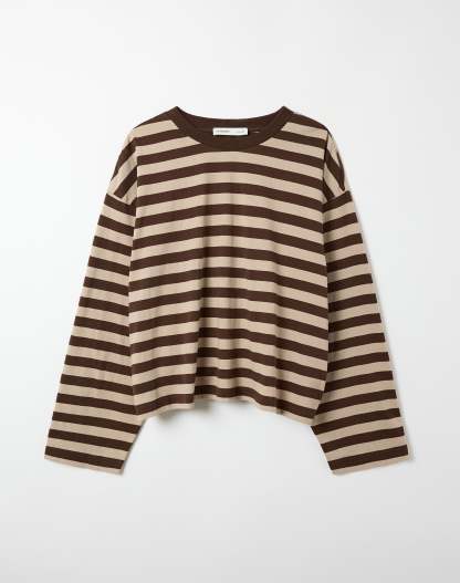 Stripe Cotton Boxy Long Sleeve Top