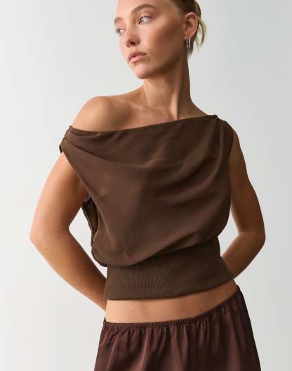 Chiffon Off Shoulder Cinched Top