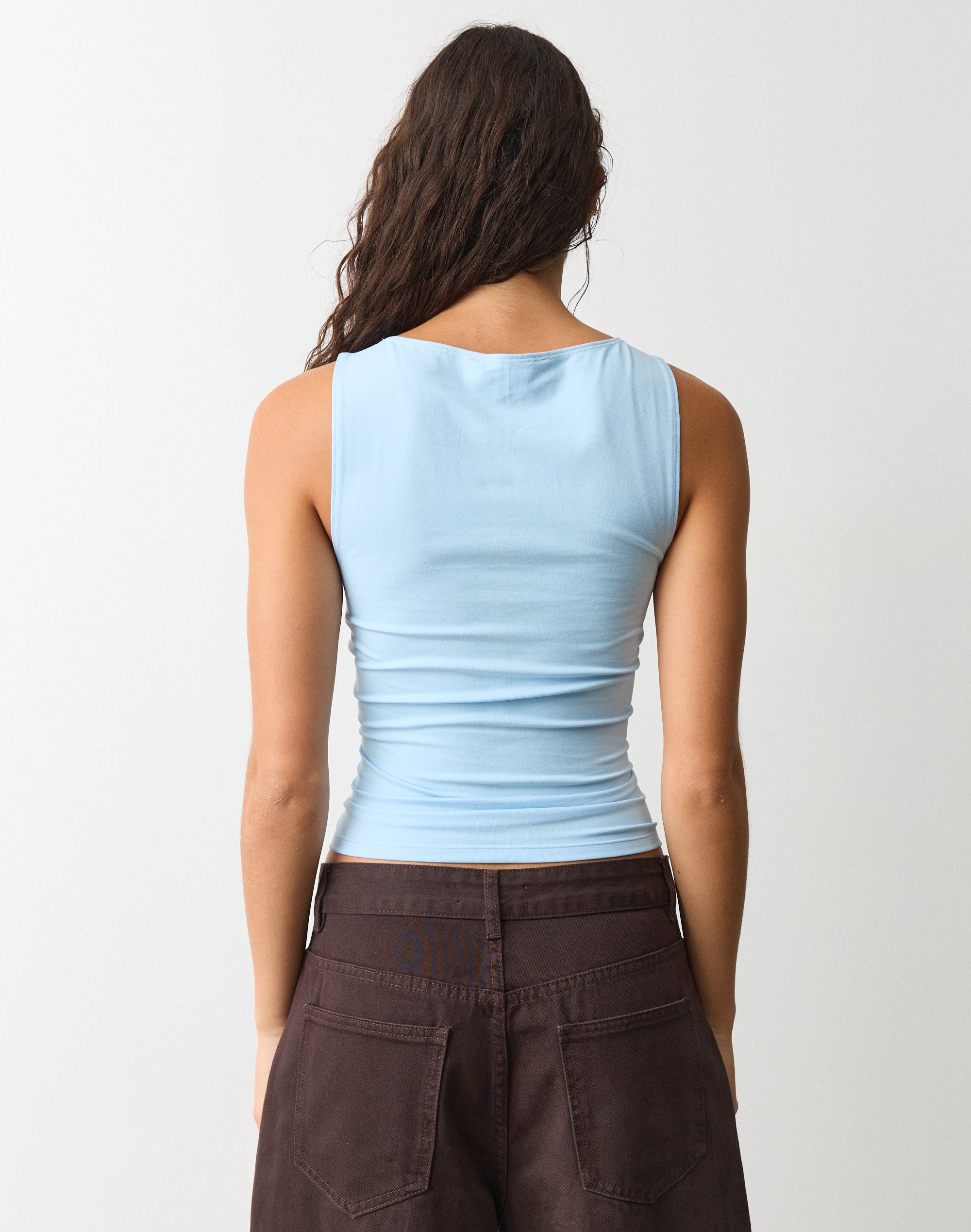 Cotton High Boat Neck Fitted Tank