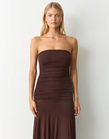 Strapless Drop Waist Maxi Dress