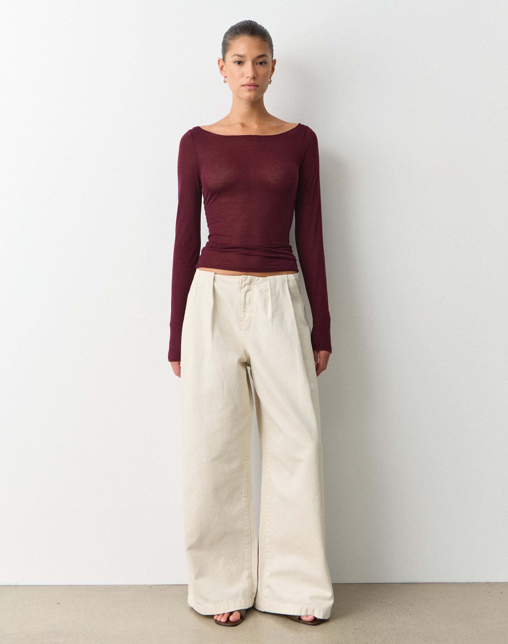 Sheer Boat Neck Long Sleeve Top