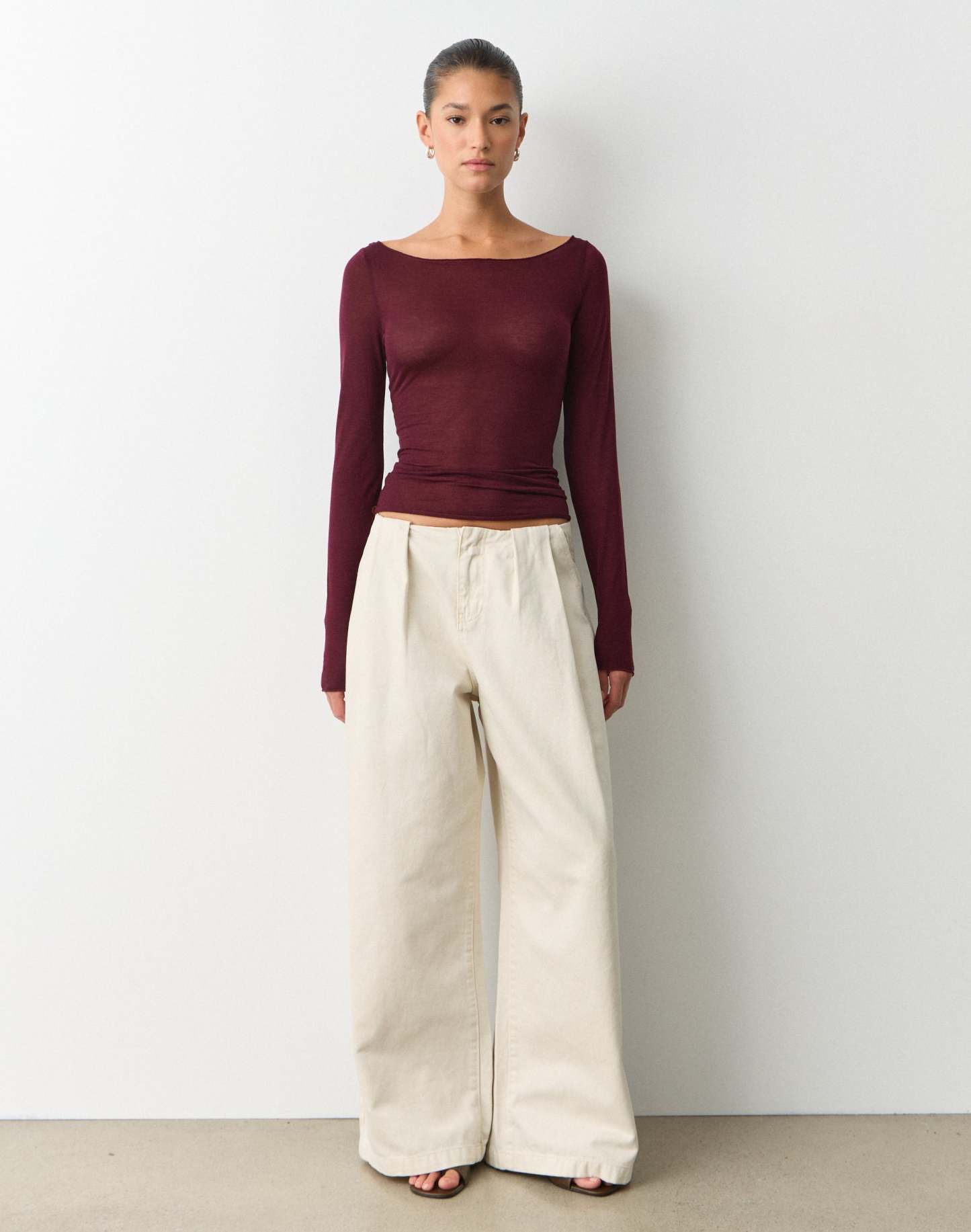 Sheer Boat Neck Long Sleeve Top